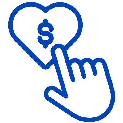 Hand clicking heart with $